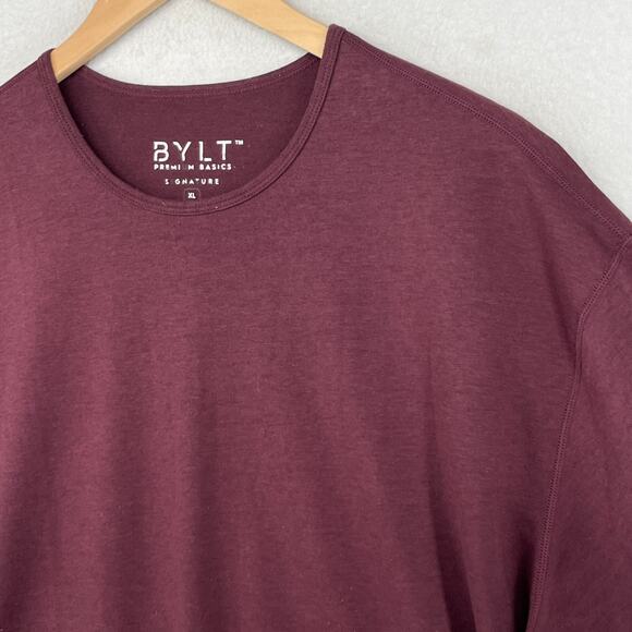 BYLT Shirt Mens XL Drop Cut Signature Premium Basics Gym Short Sleeve Maroon - Picture 5 of 13